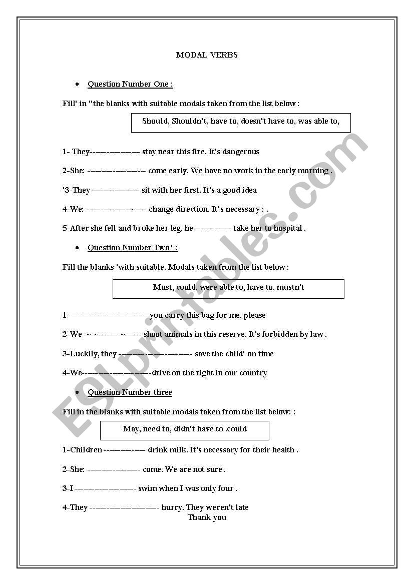 modals worksheet