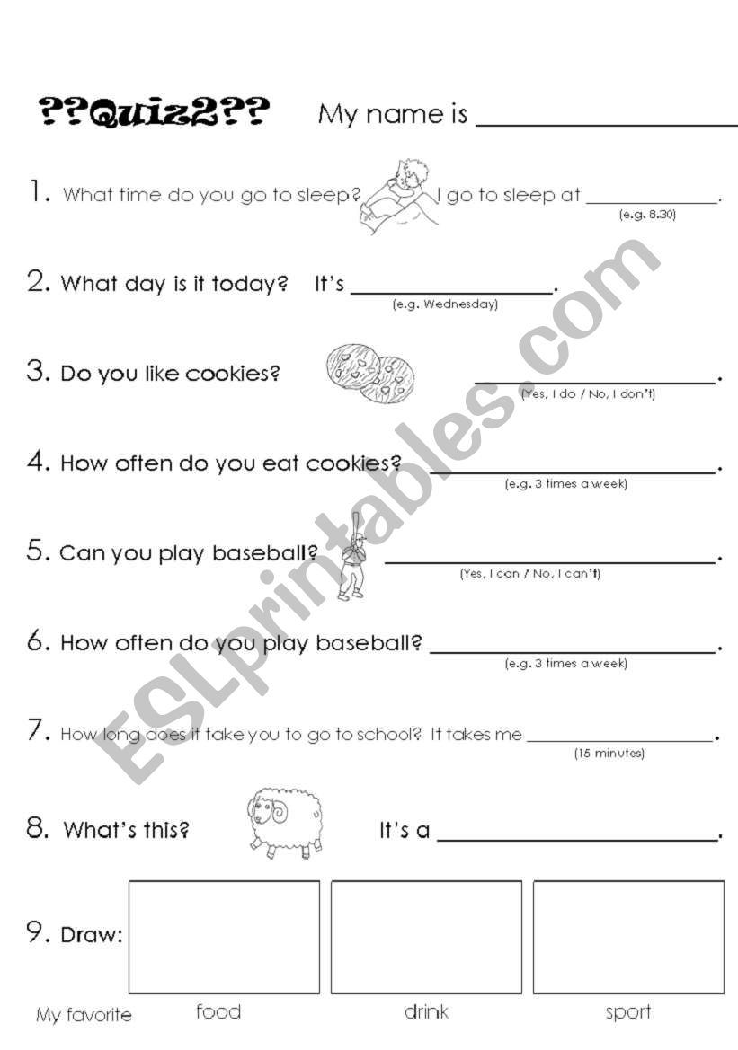 Quiz worksheet