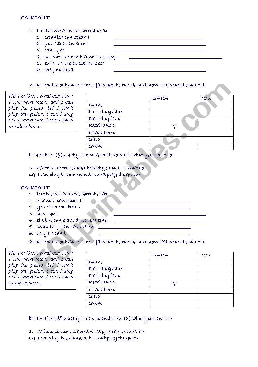 can or can´t - ESL worksheet by liamoli