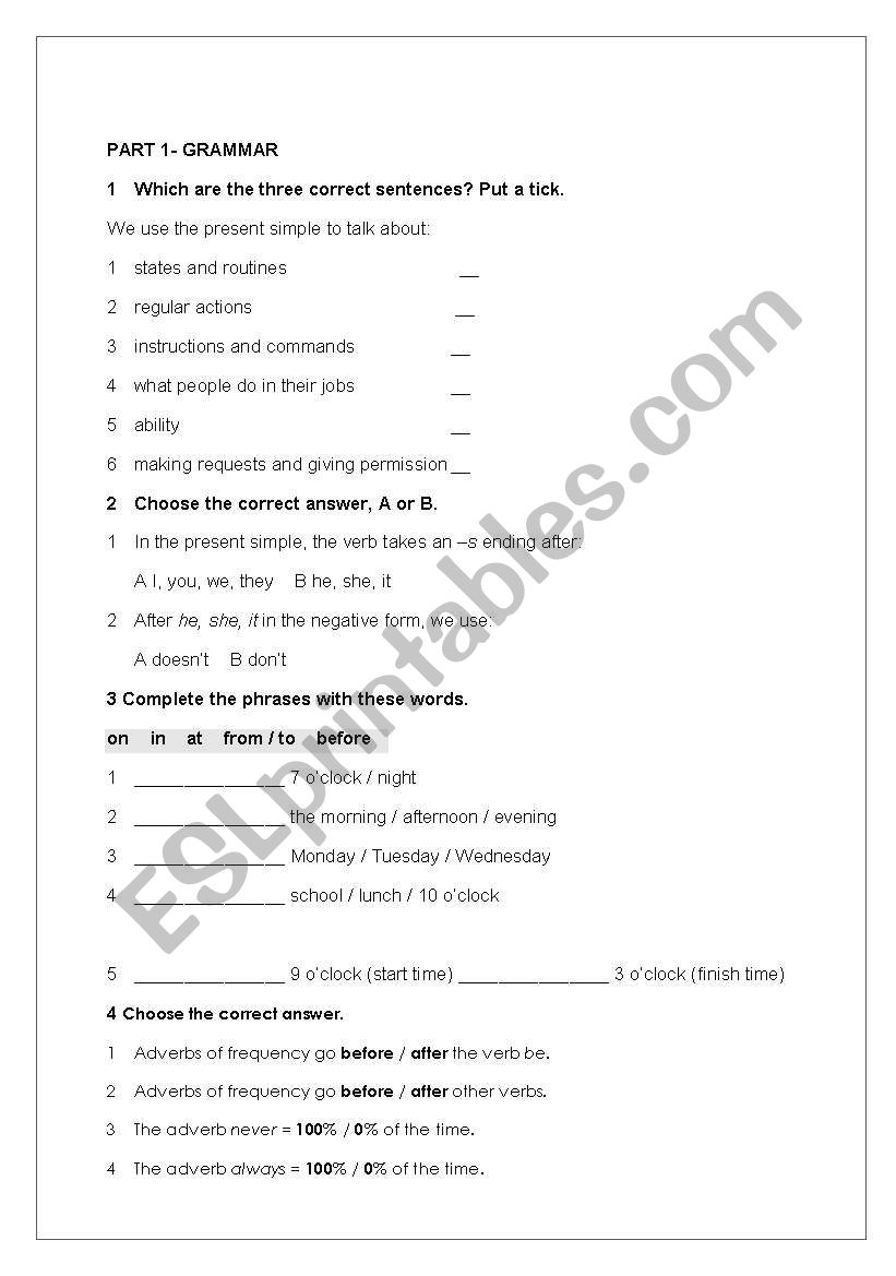 present simple tense worksheet