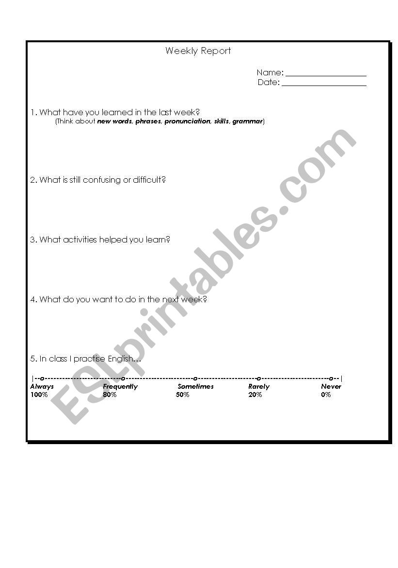 Weekly Report worksheet