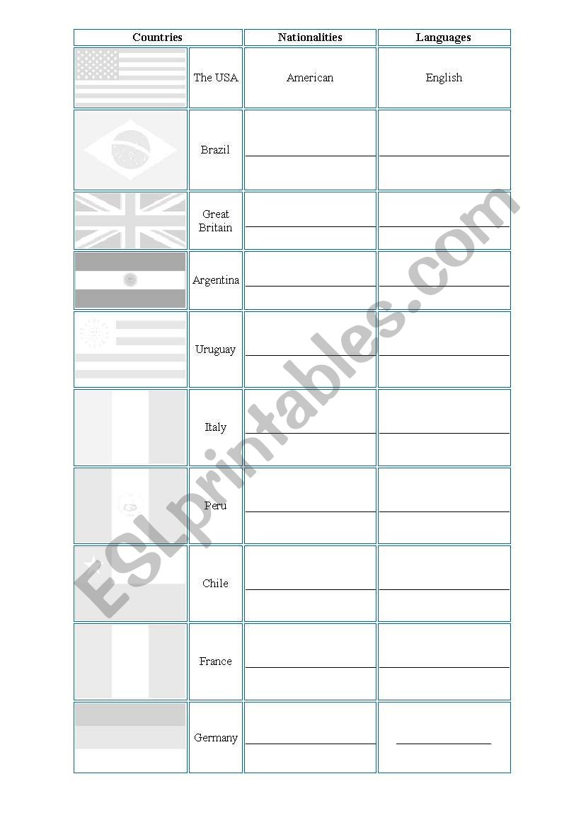 countries - flags worksheet