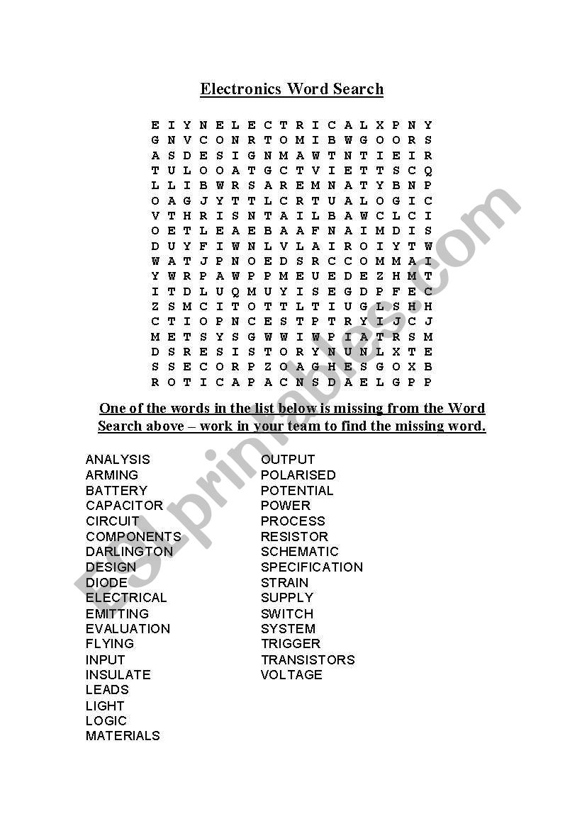 Design and Technology Electronics Word Search