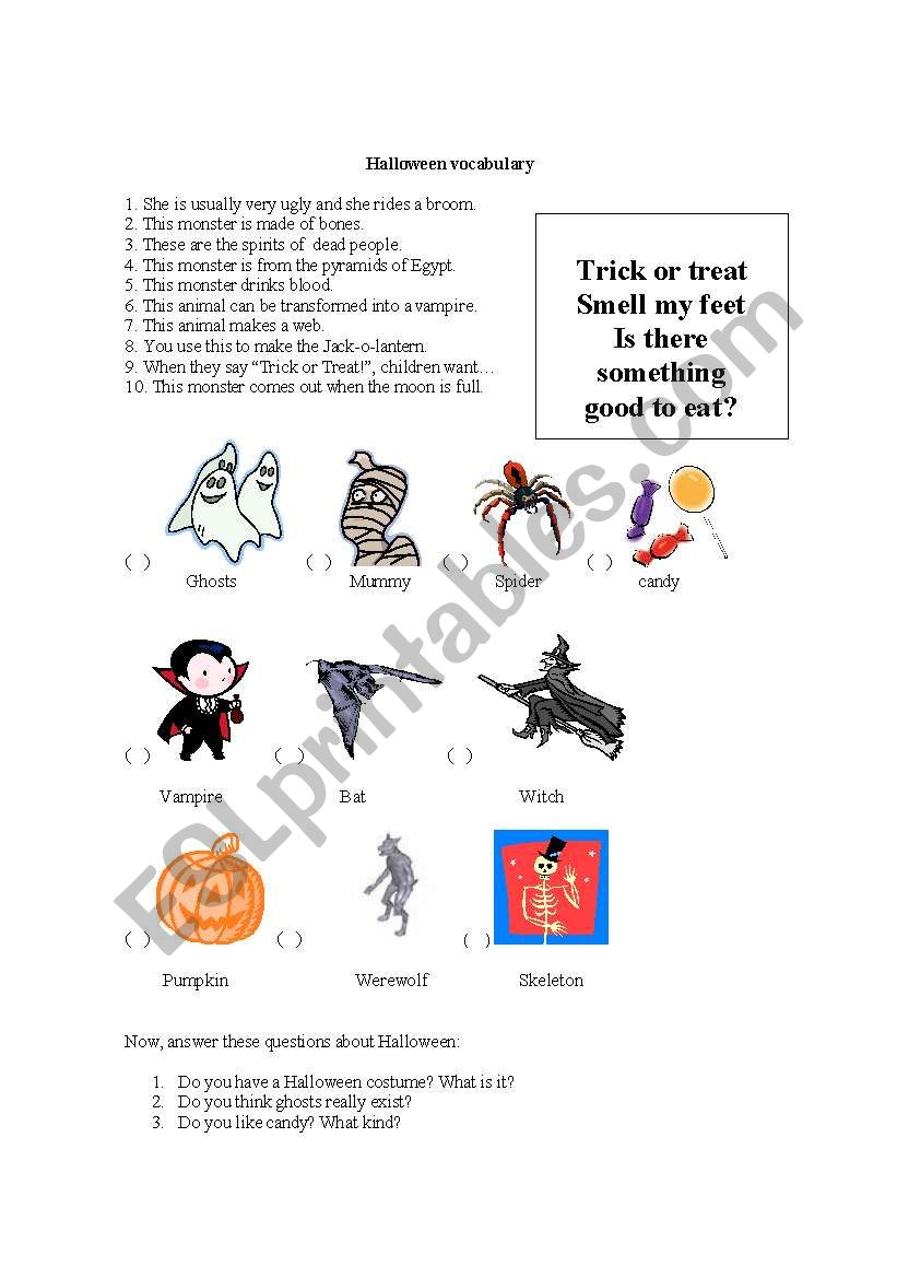 halloween vocabulary worksheet