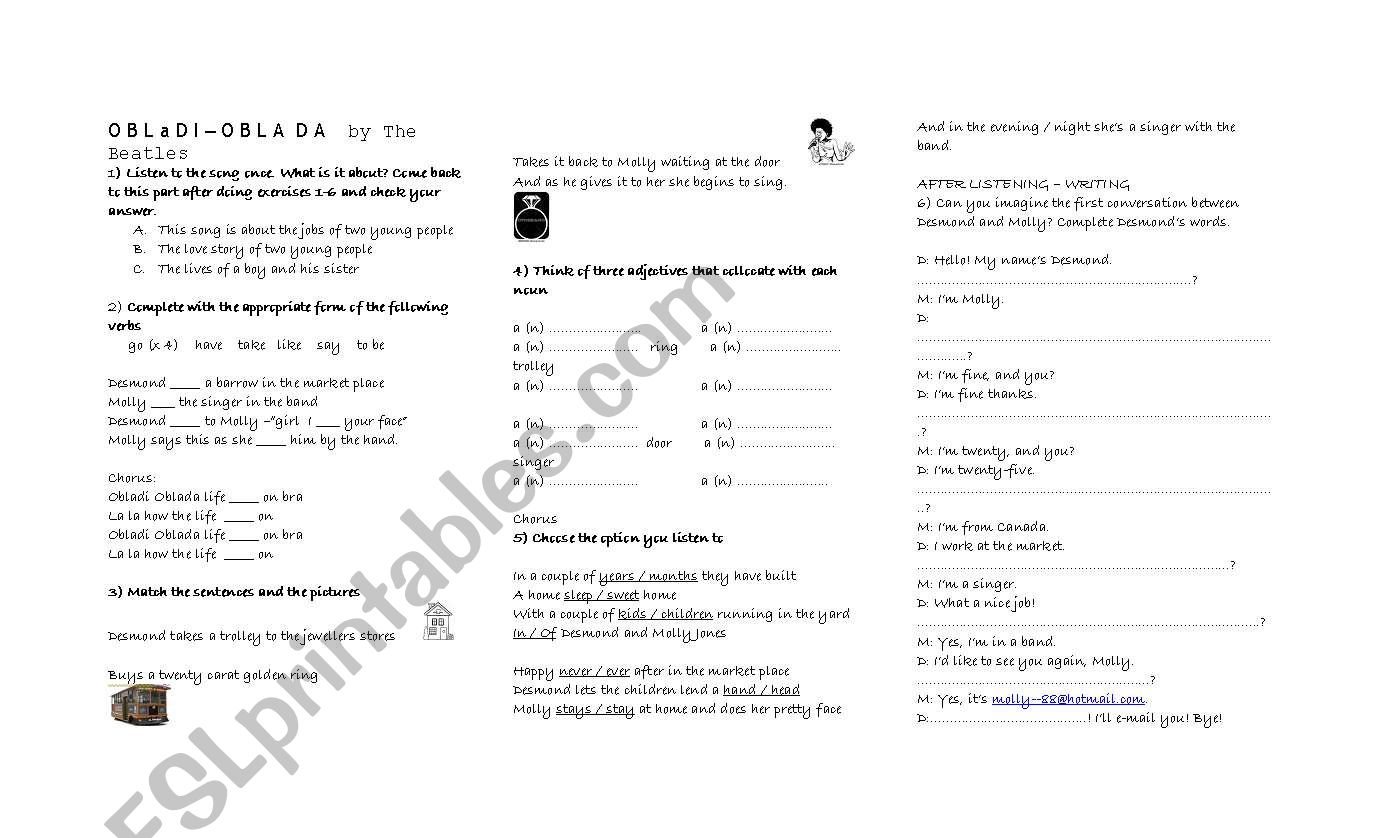 Obladi Oblada by The Beatles worksheet