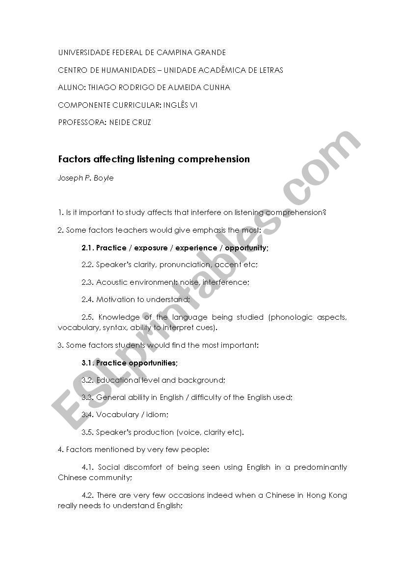 Factors affecting listening comprehension