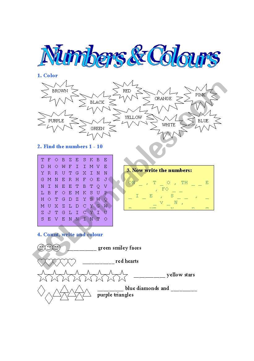 Numbers & Colours worksheet