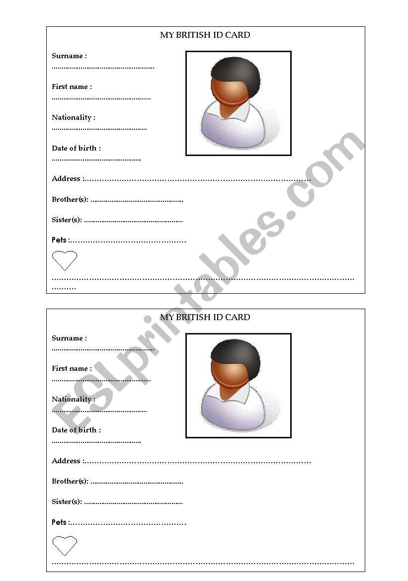 British ID card worksheet