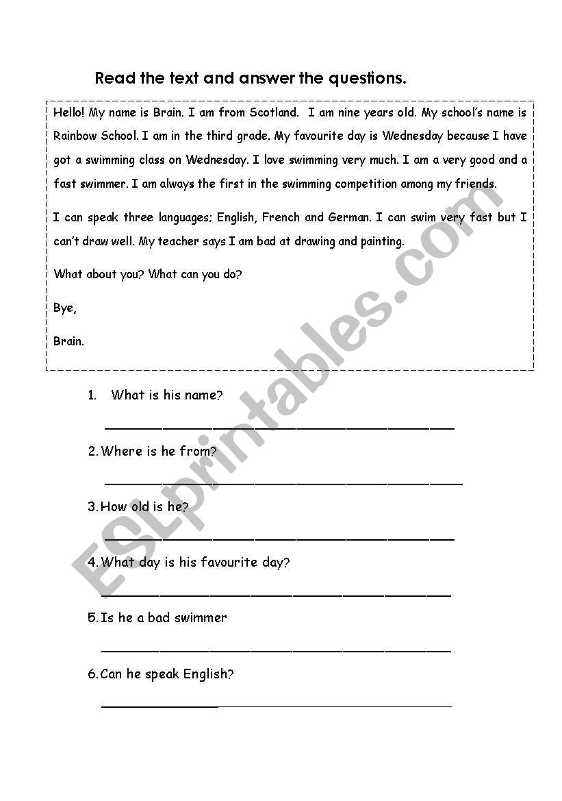 Reading a letter worksheet