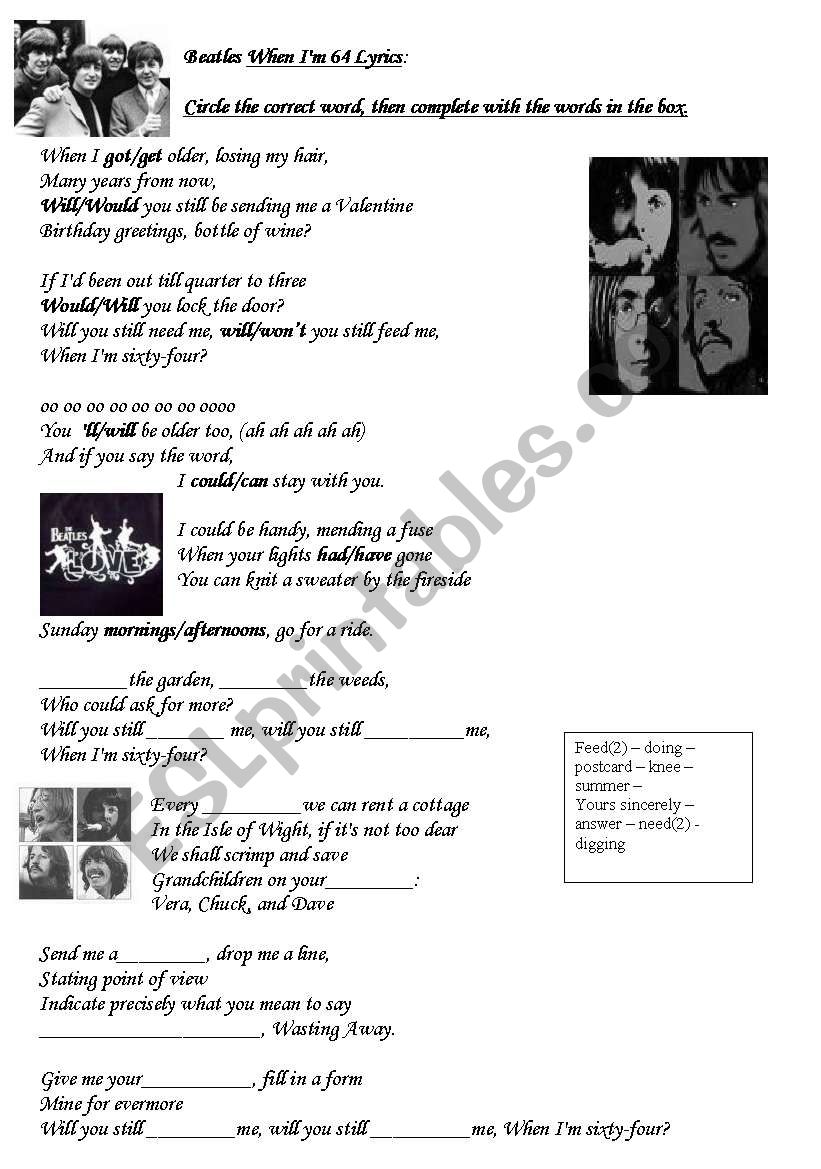 when I´m 64 - the beatles - ESL worksheet by fanaticorojo