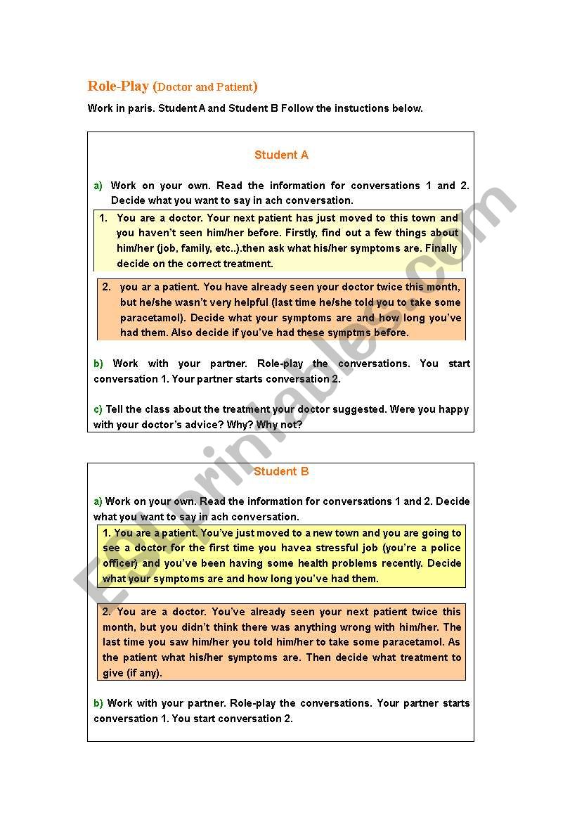 ROLE PLAY (SEEING A DOCTOR) worksheet