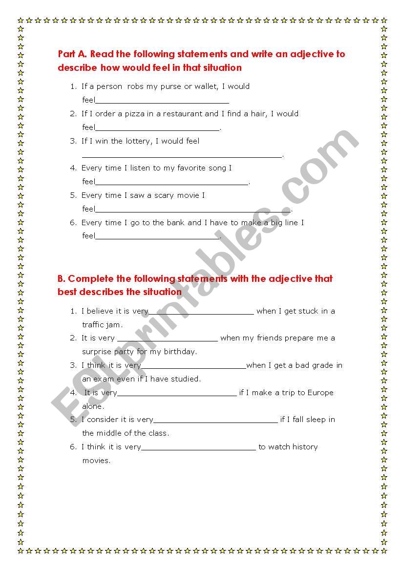 Describing emotions worksheet