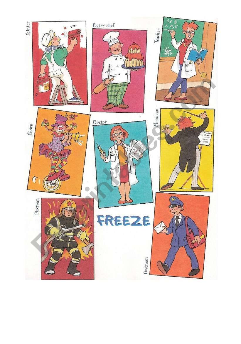 Job cards (a freeze game) worksheet