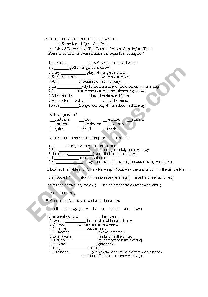 tense quiz worksheet