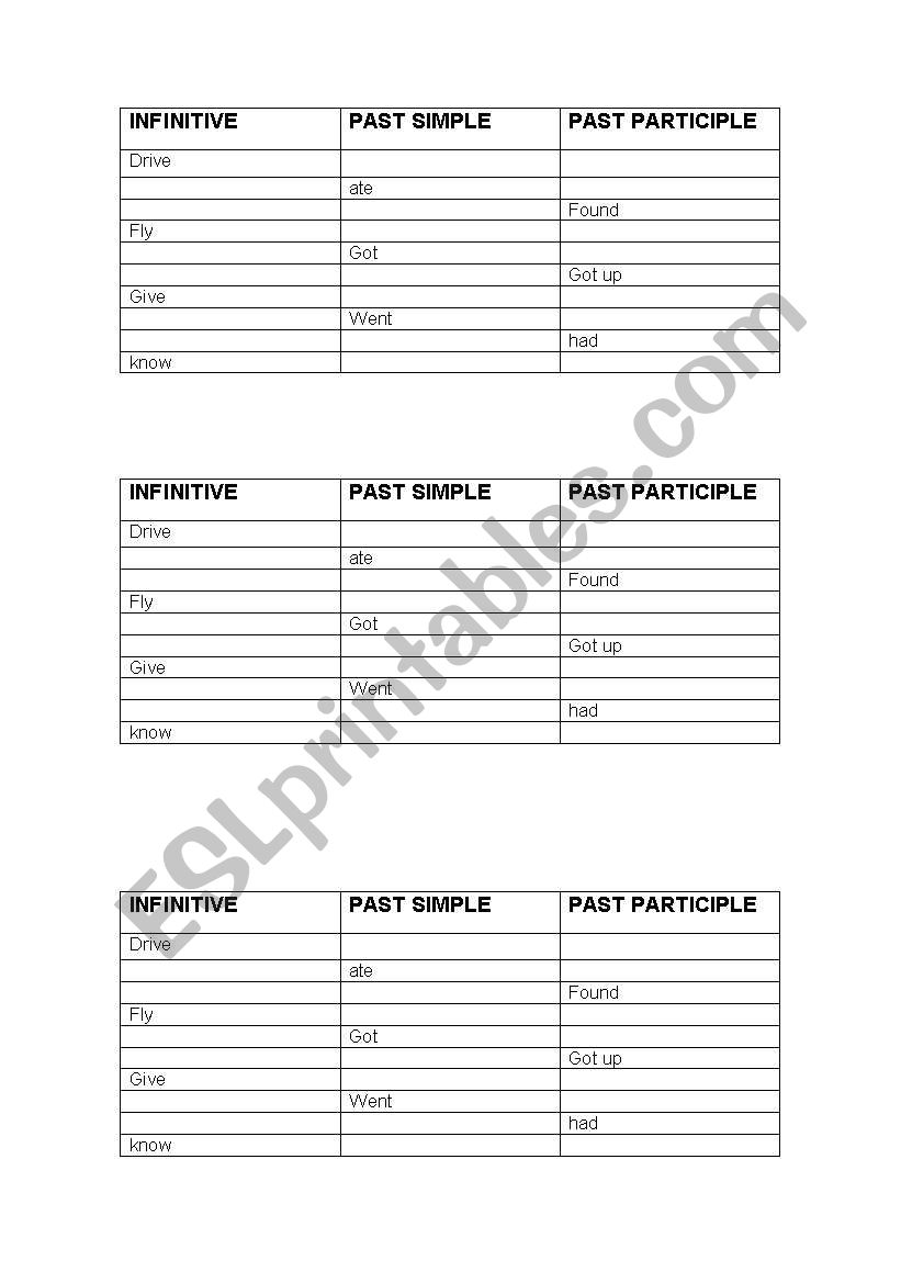 irregular verbs worksheet