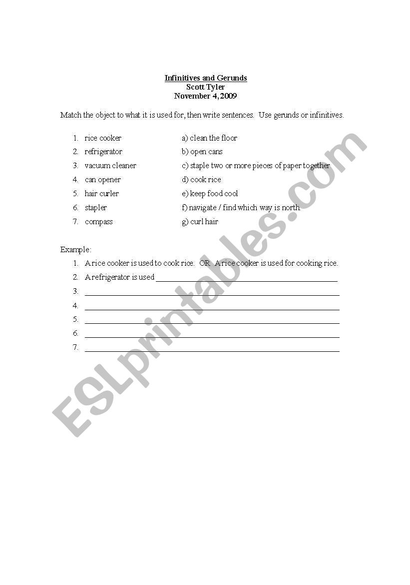 Infinitives and Gerunds worksheet