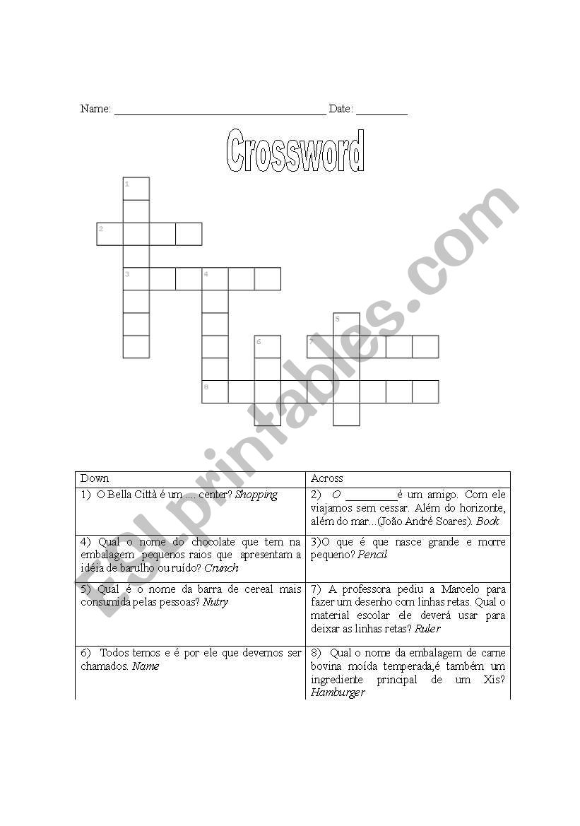 Crossoword worksheet