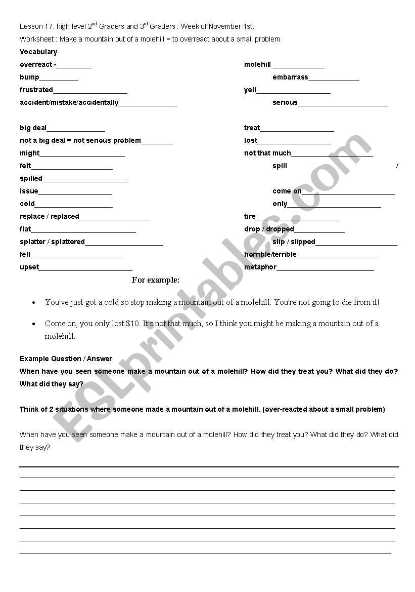 Mountain out of a Molehill WS worksheet