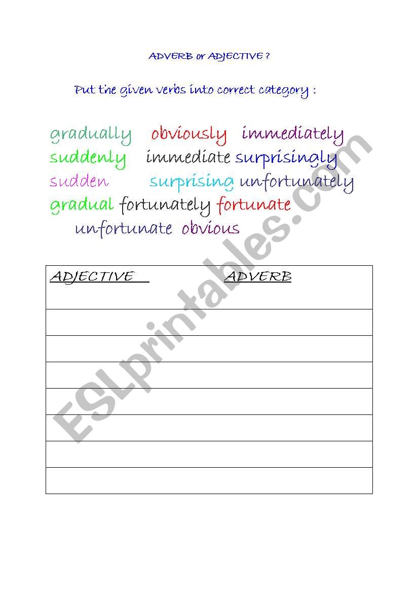 ADVERBS  worksheet