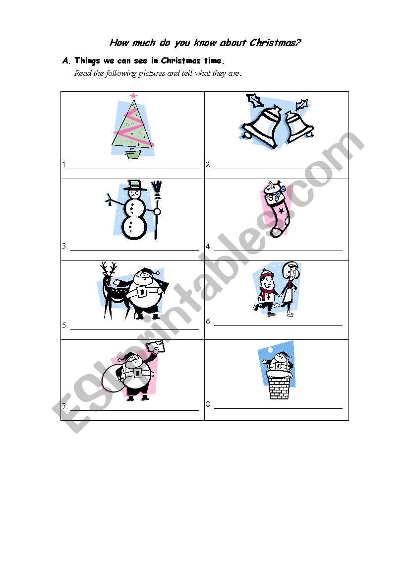 Vocabulary on Christmas items worksheet