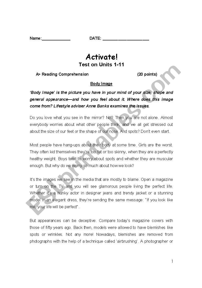 ACTIVATE UNITS 1-11 worksheet