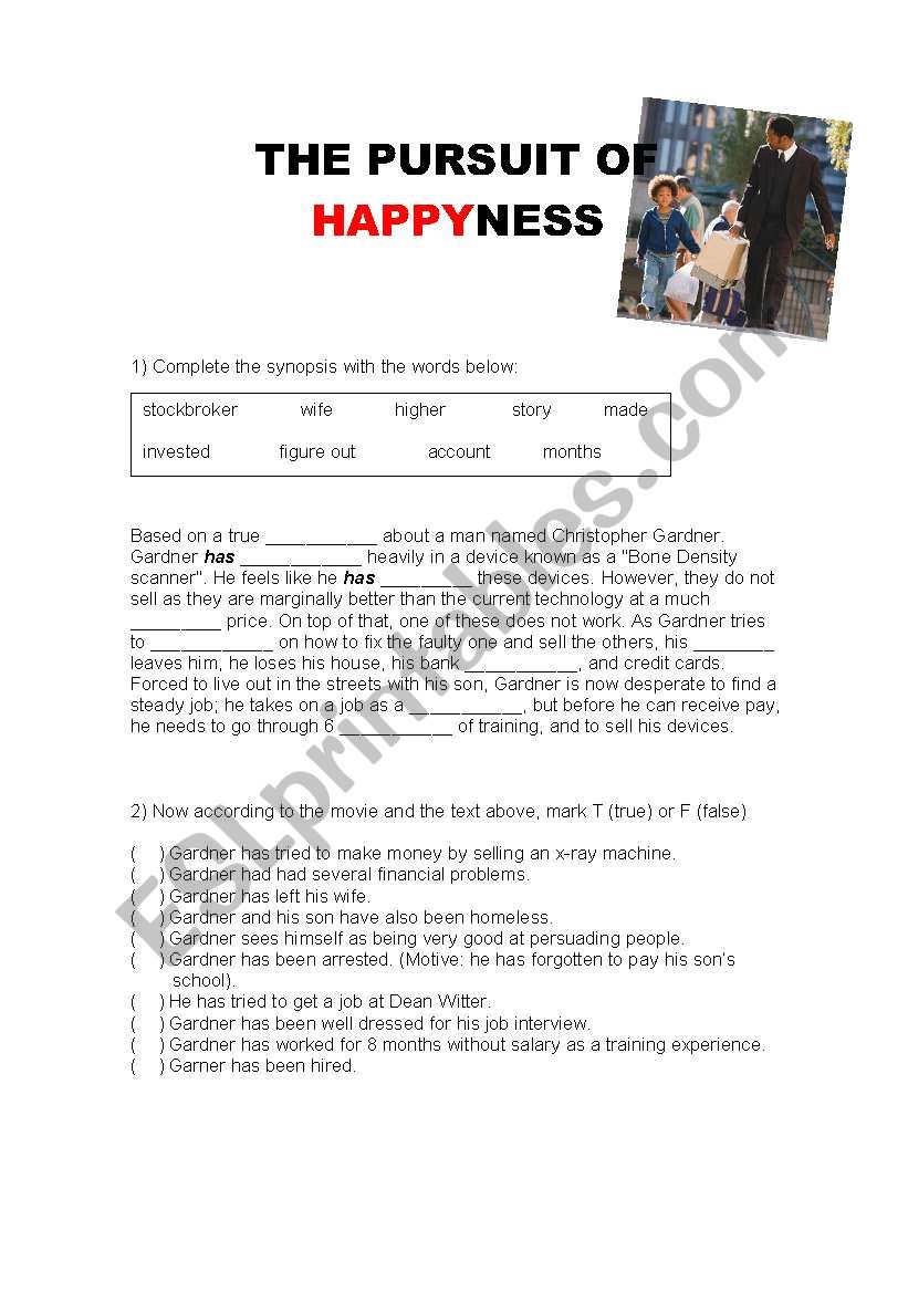 pursuit of happiness movie worksheet