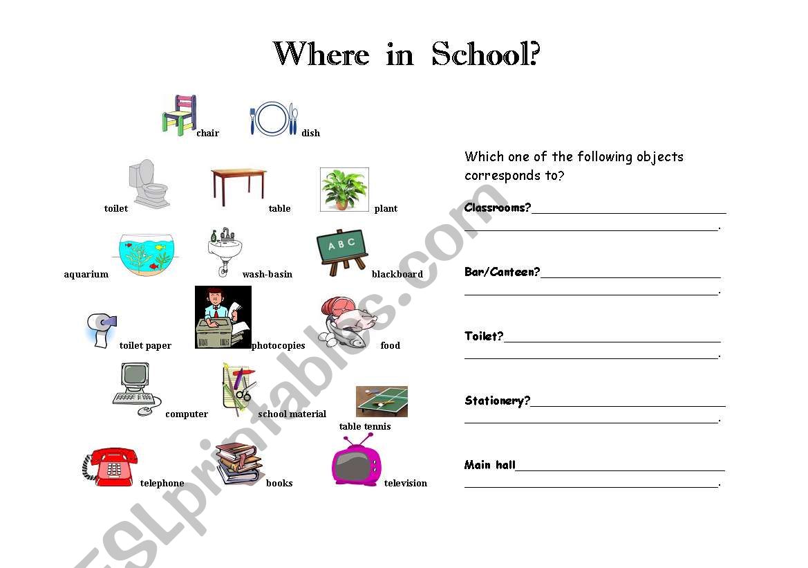 Where in school? worksheet