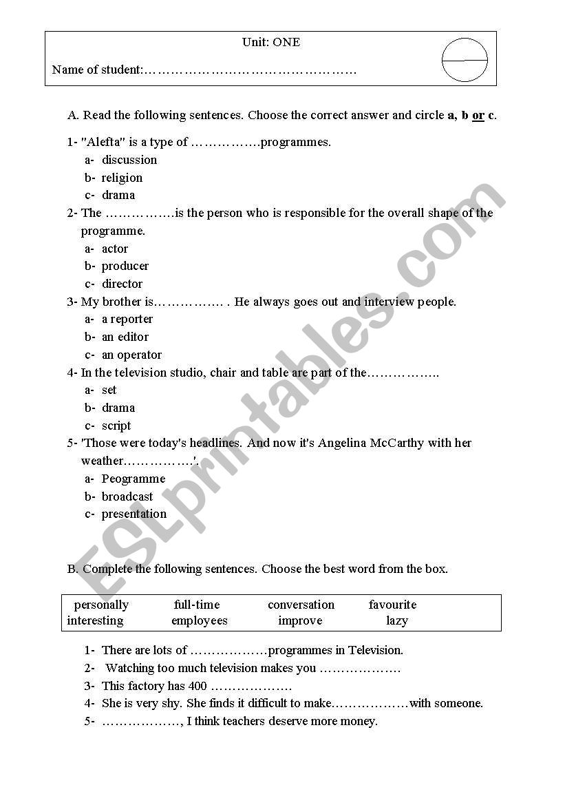 vocabulary quiz worksheet