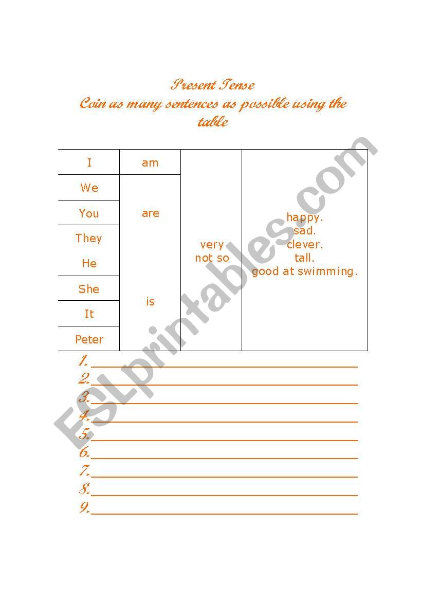 Present Tense worksheet