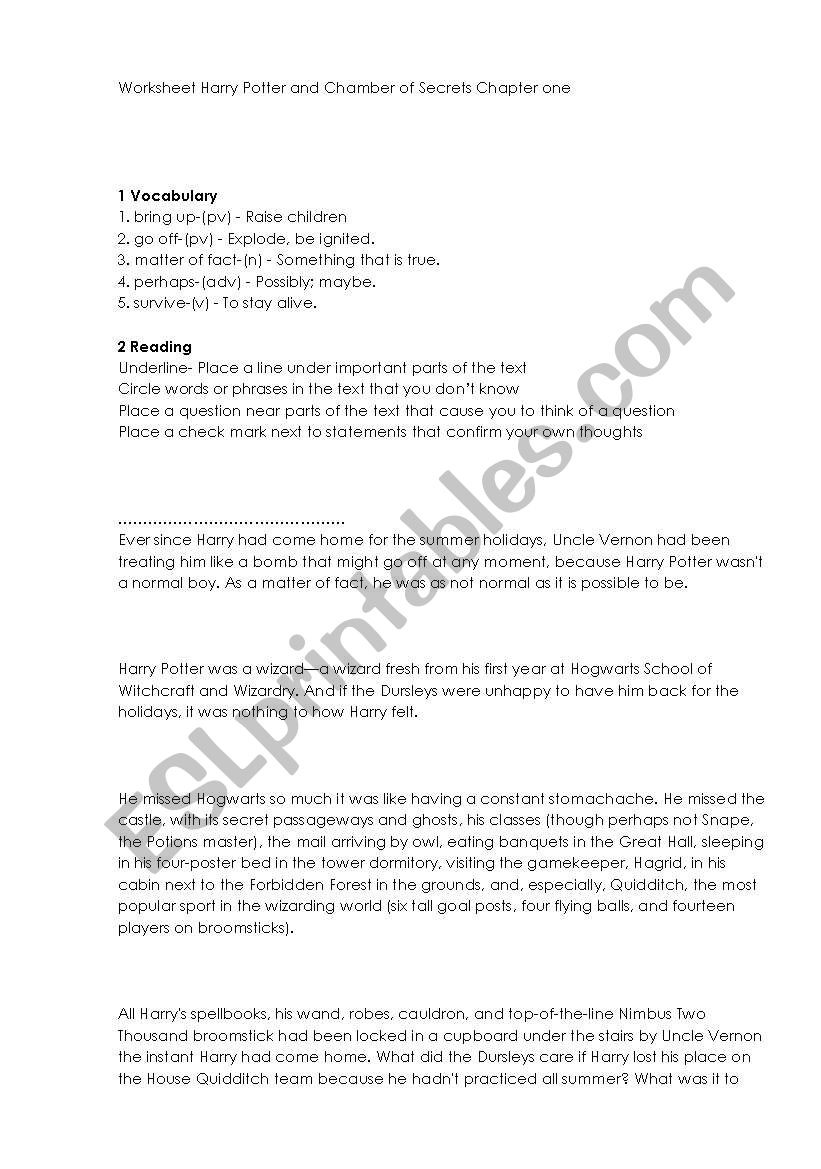 Vocabulary reading worksheet worksheet