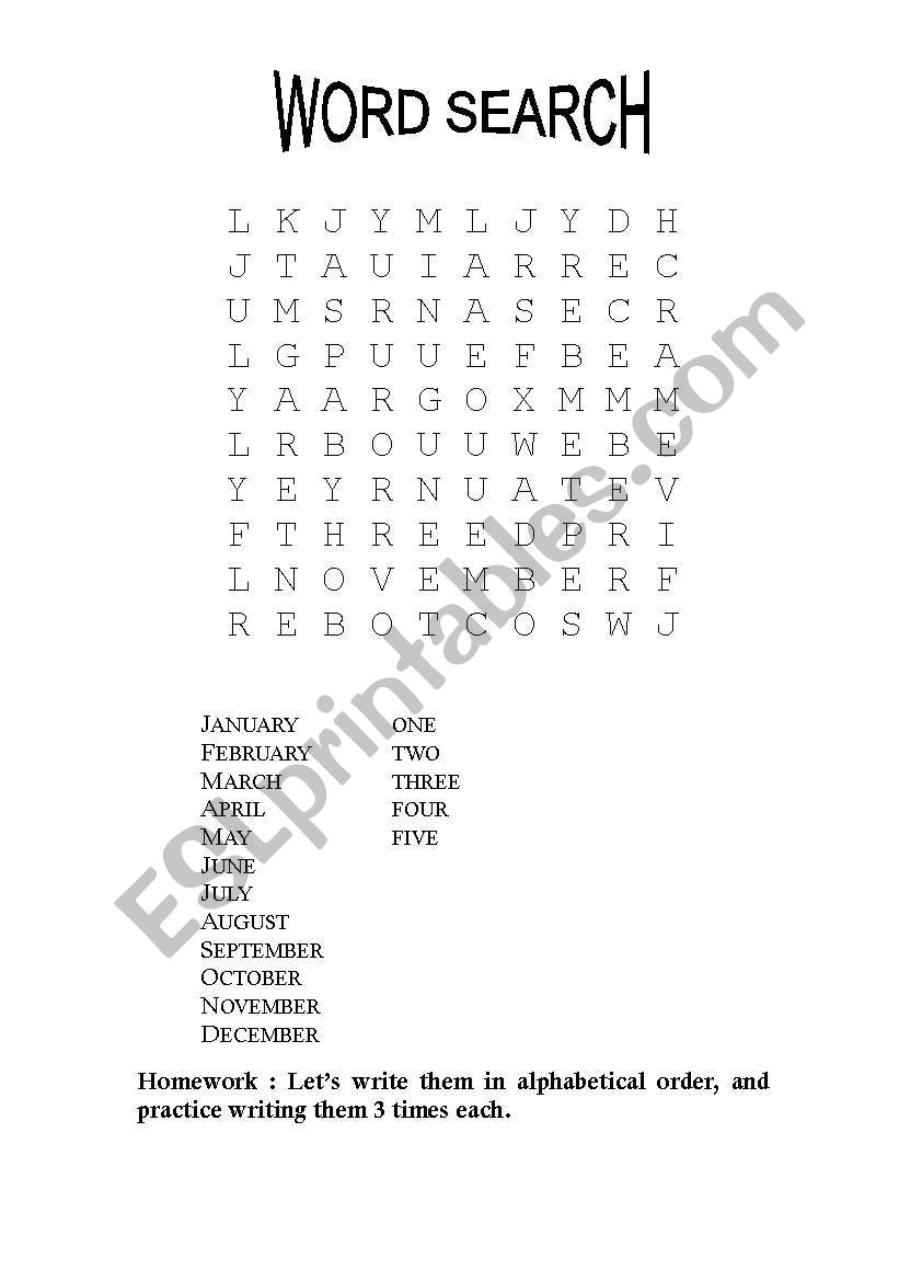 word search for 1st grade worksheet
