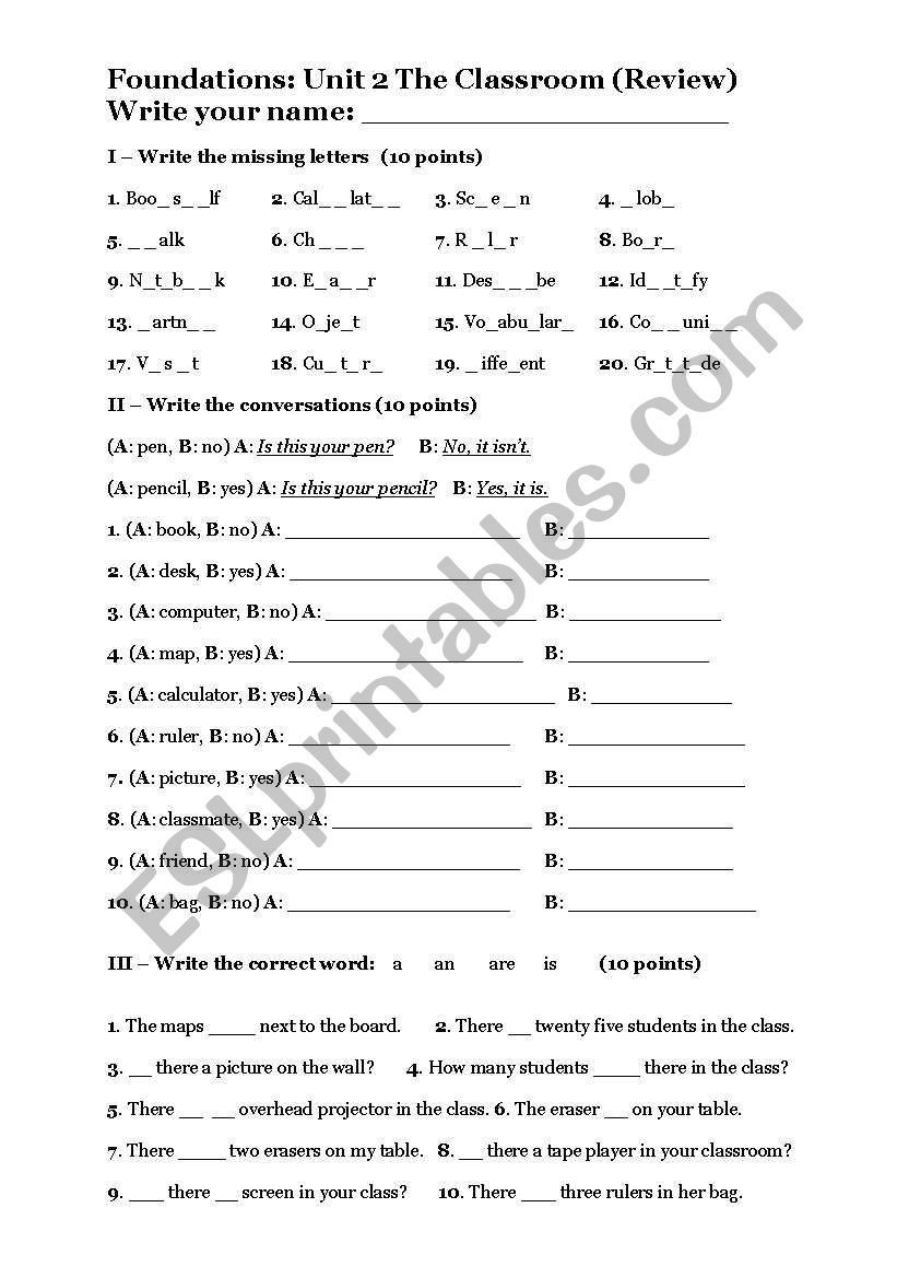 Foundations: Unit 2 Review worksheet