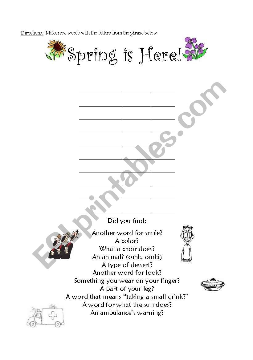 Spring Is Here!  Word Bake worksheet