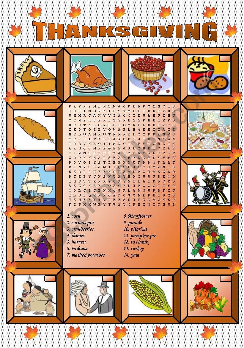 Thanksgiving Vocabulary And Wordsearch ESL Worksheet By Lode57