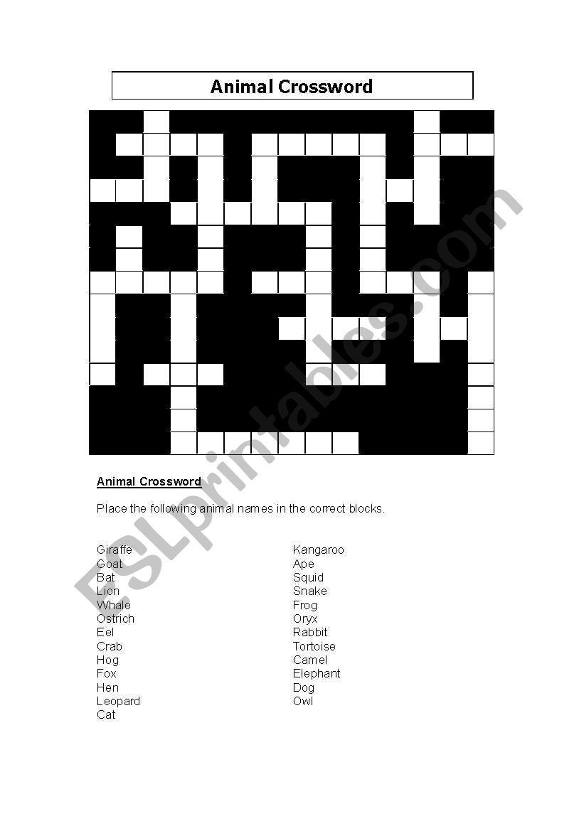 Animal Crossword worksheet