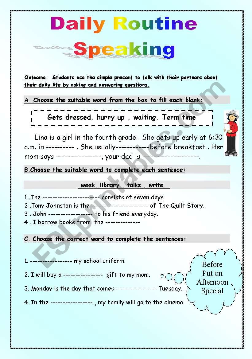 Daily Routine Speaking ESL Worksheet By Manar k