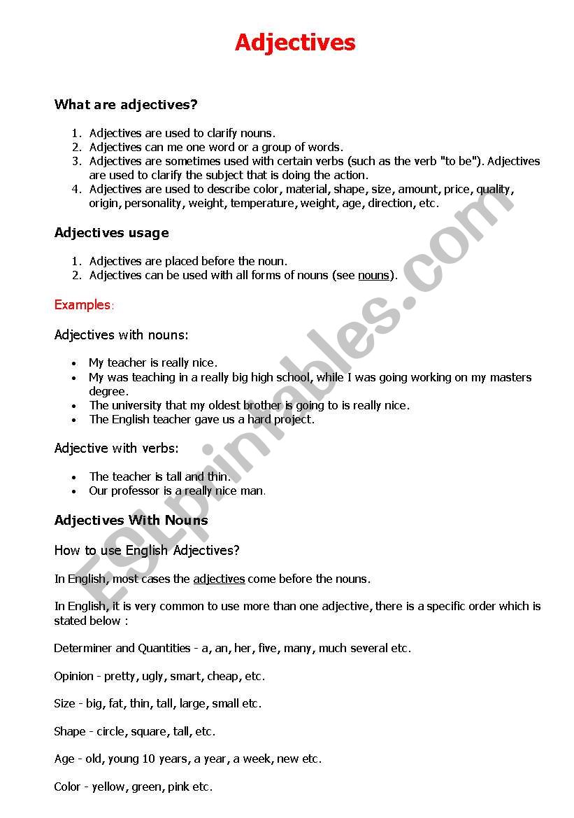 Adjectives worksheet