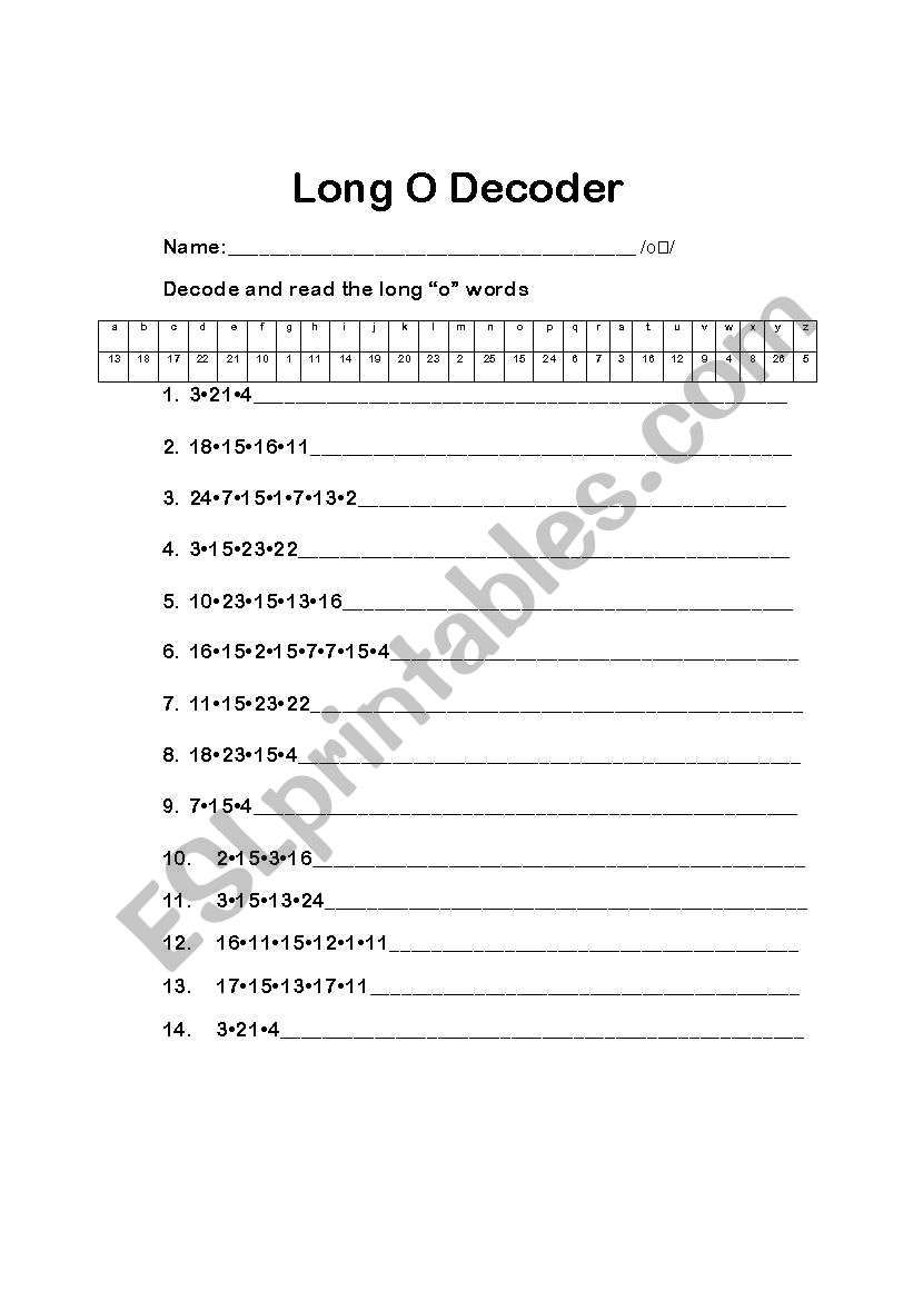 Long O Decoder worksheet