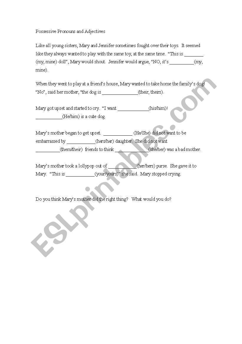 Possessives worksheet