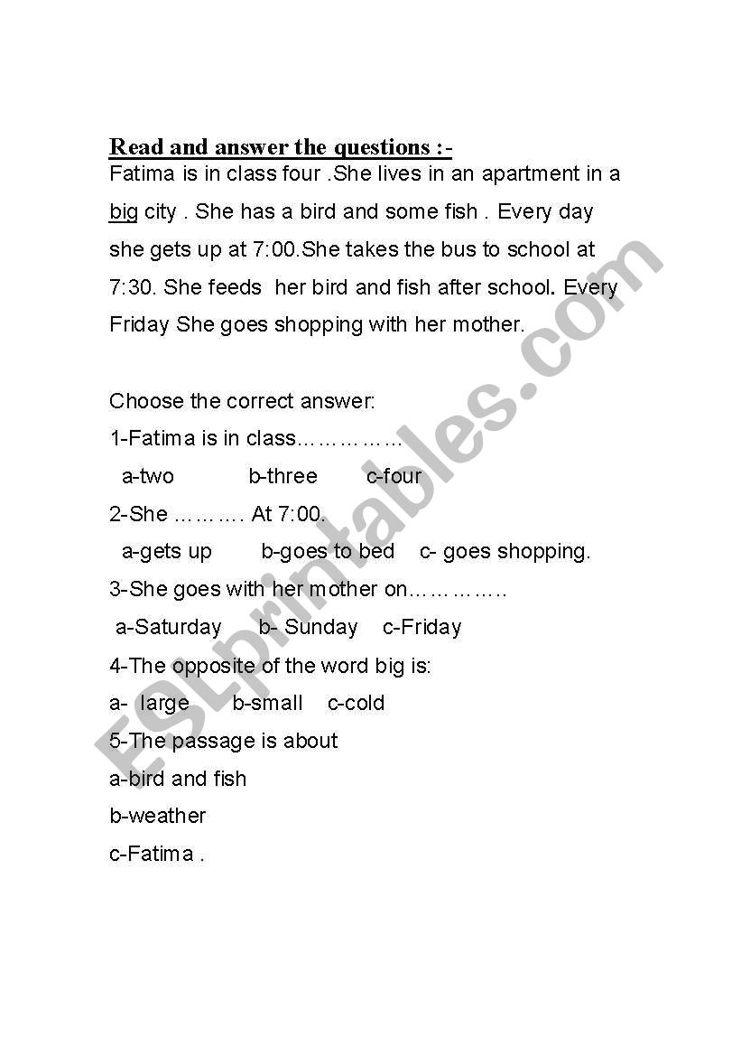 reading passage worksheet