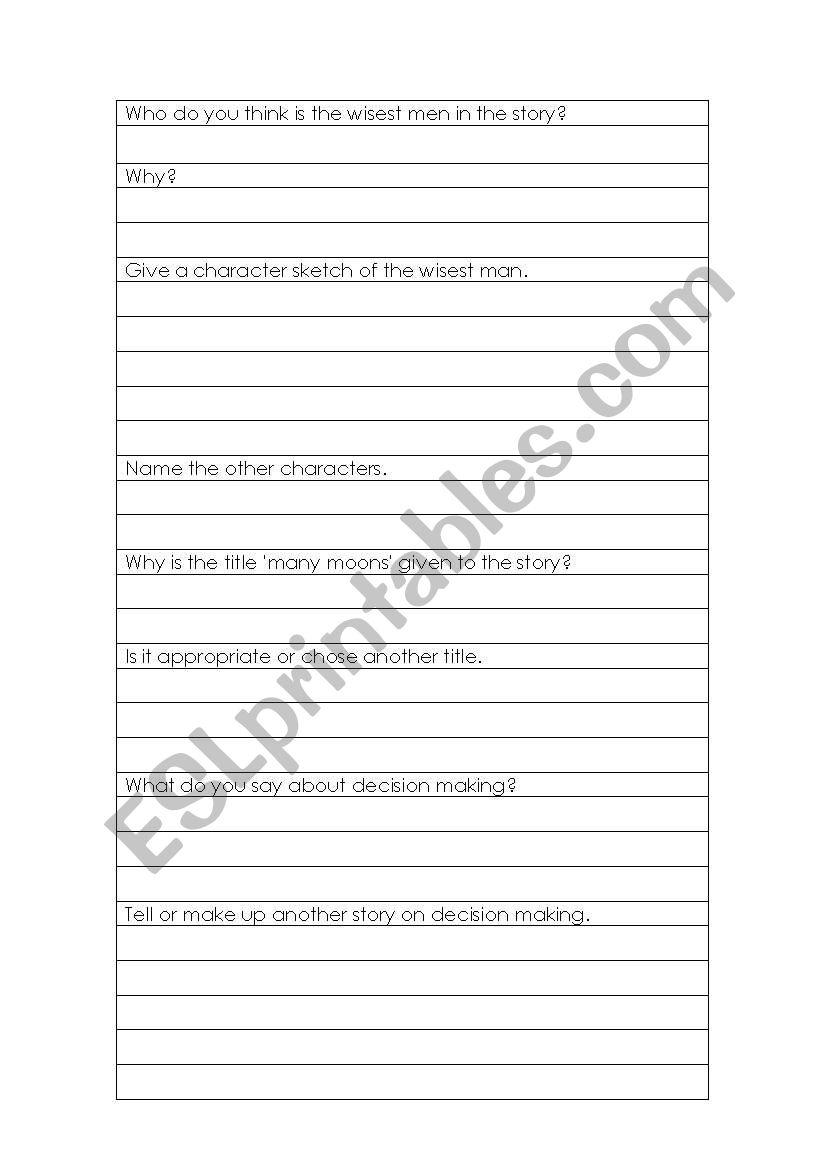 many moons worksheet