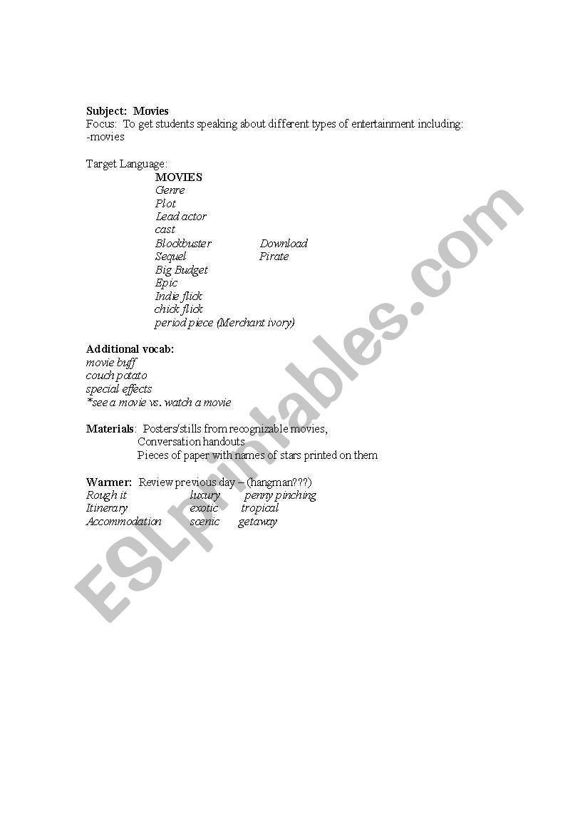 Movies worksheet