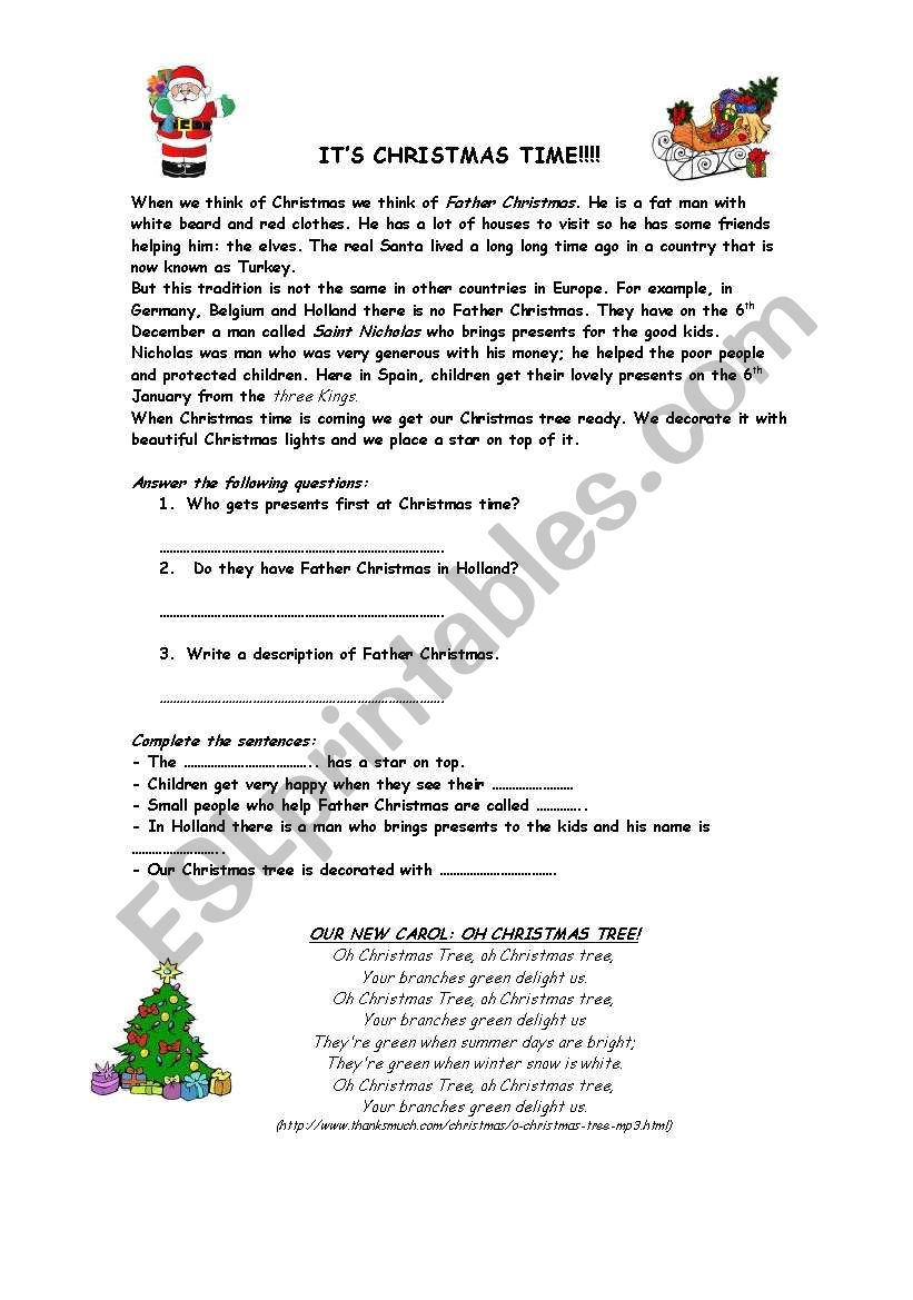 It´s Christmas Time Esl Worksheet By Olguini