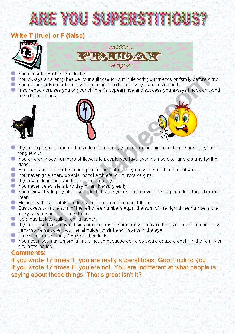 Are you superstitious????? worksheet