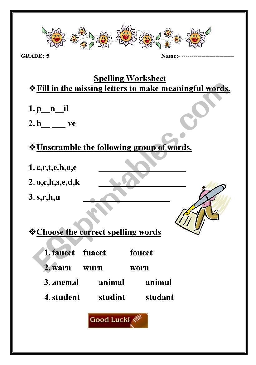 spelling worksheet worksheet