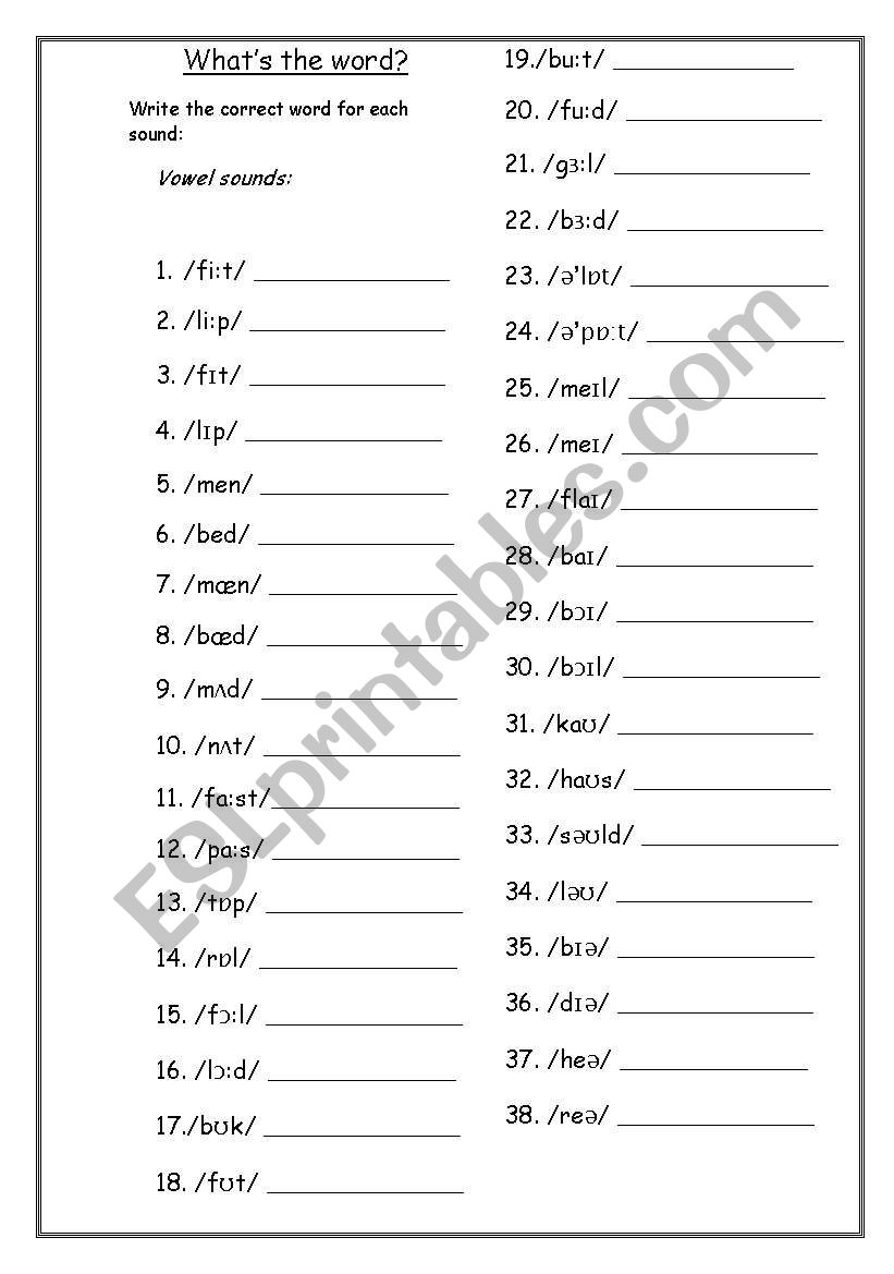 English worksheets: What´s the Word? Vowel sounds