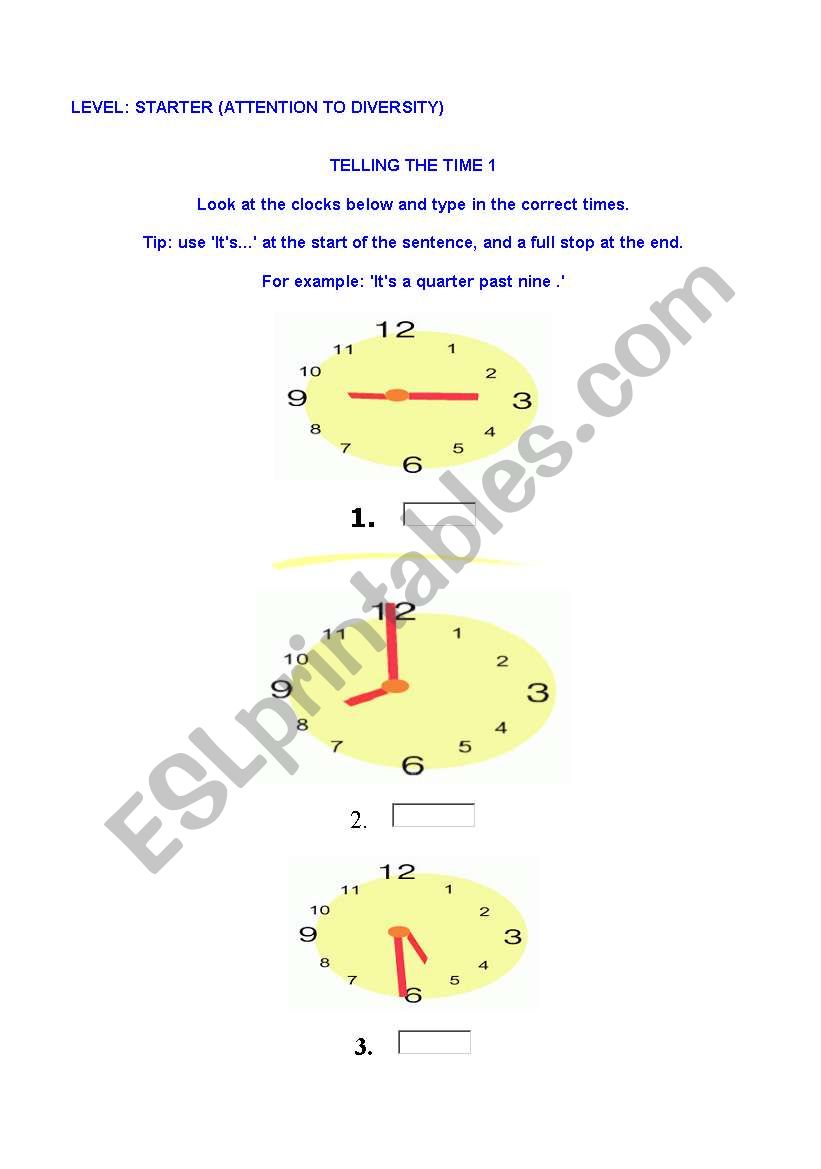 Telling the time worksheet