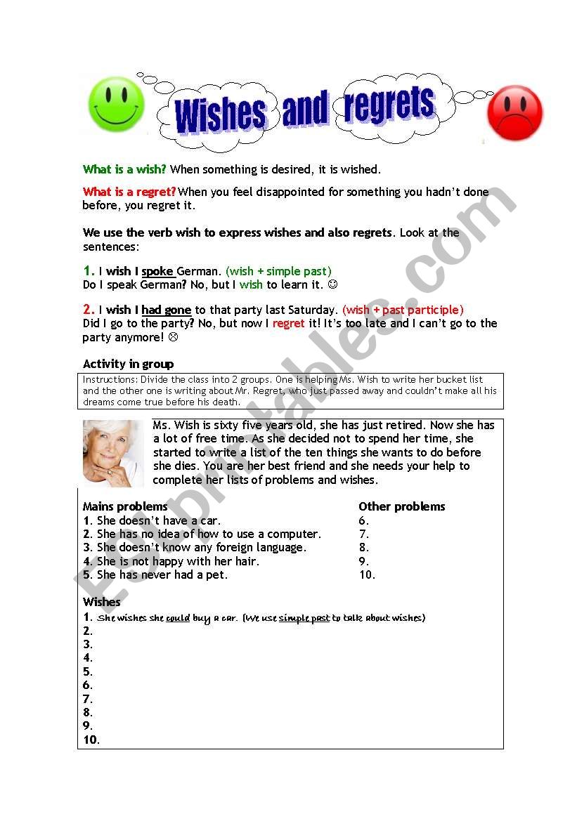 Wishes And Regrets s Past Or Past Perfect ESL Worksheet By Dianasuzuki