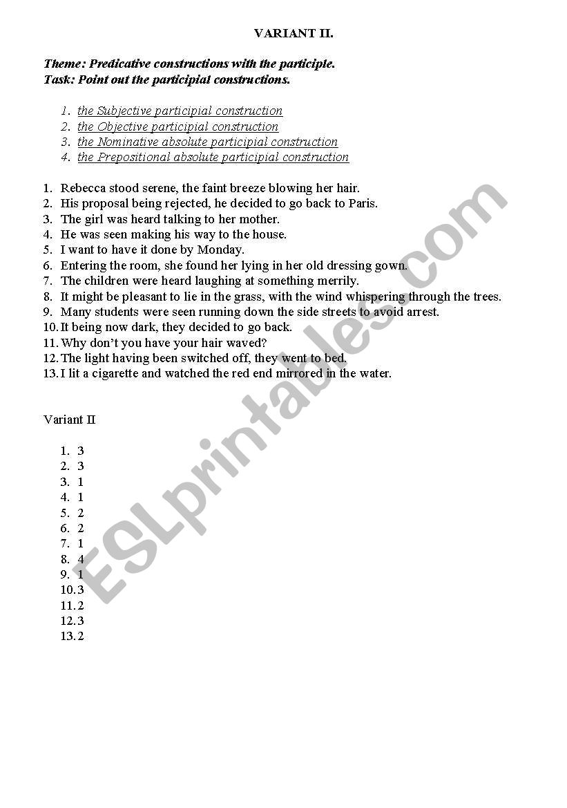 English worksheets: Participle