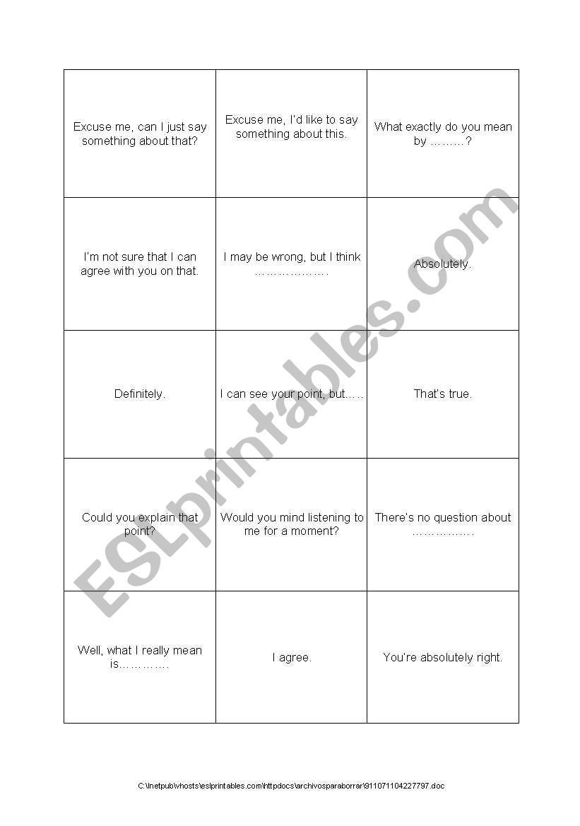 discussion markers worksheet